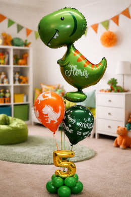 Dino mit Zahl und Ballons